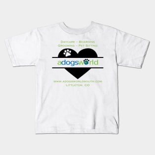 A Dog's World - Heart Logo - Daycare Boarding Grooming Pet Sitting Kids T-Shirt